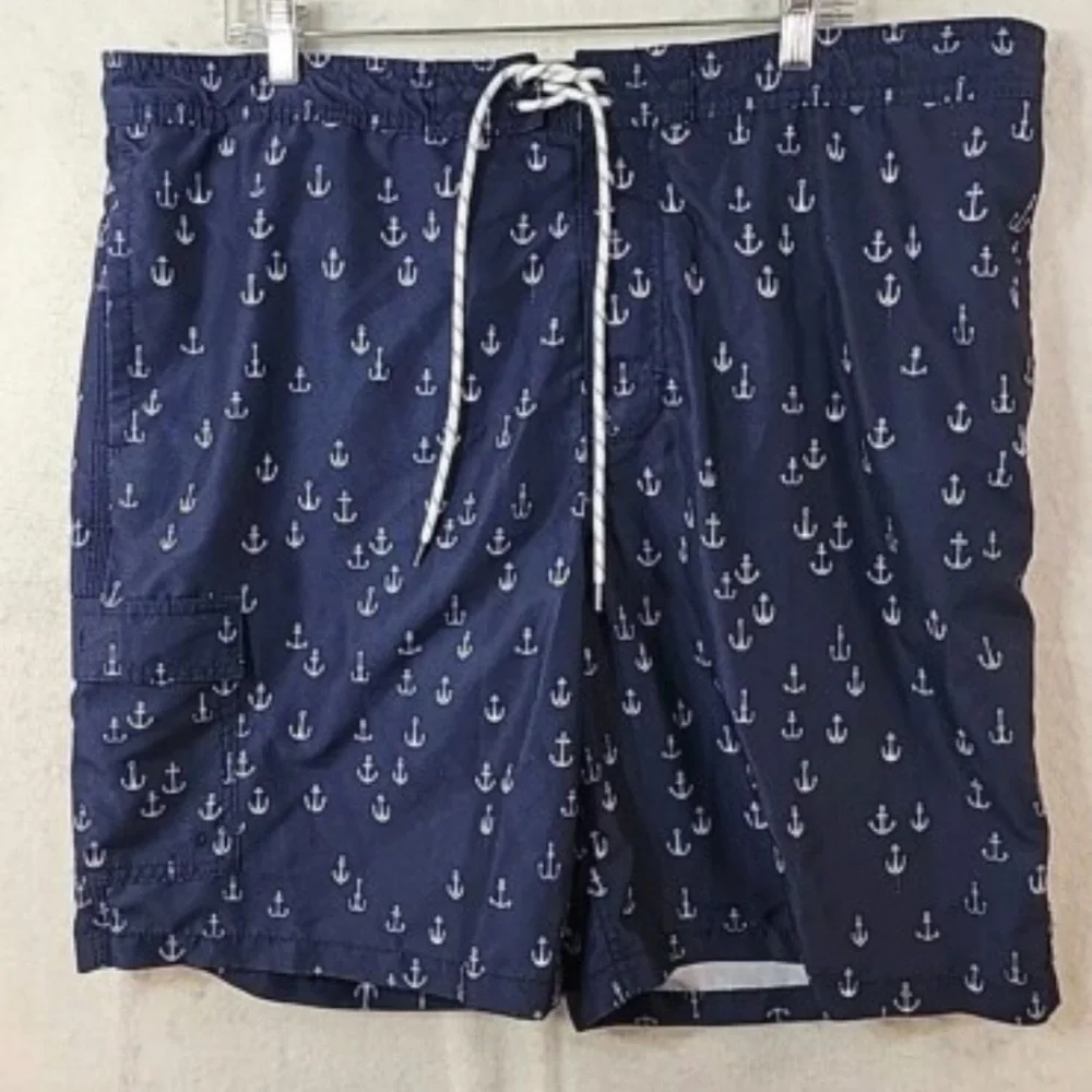 NWT Trunks Nautical Navy Swim Shorts with Anchors L